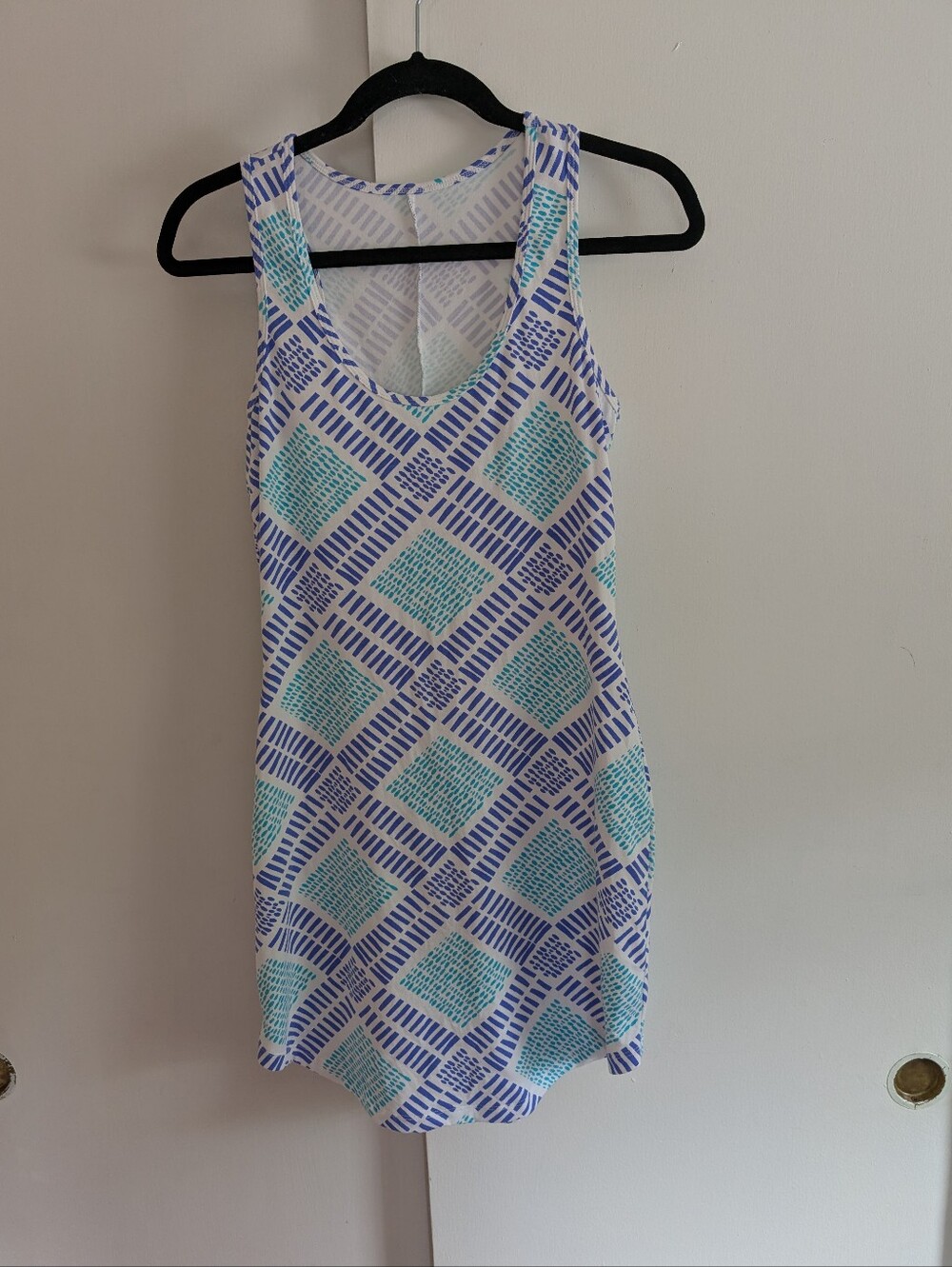 Mahi Gold Blue & Aqua Geometric Sleeveless Tank Dress Size Extra Small Xs